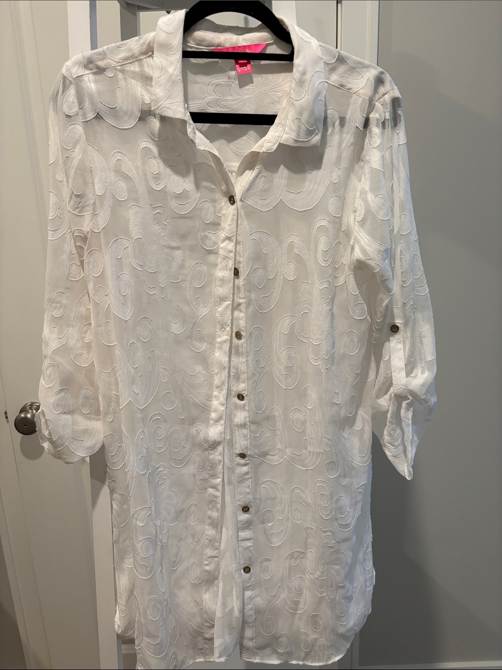Lilly Pulitzer White Embroidered Button-Front Swim Coverup